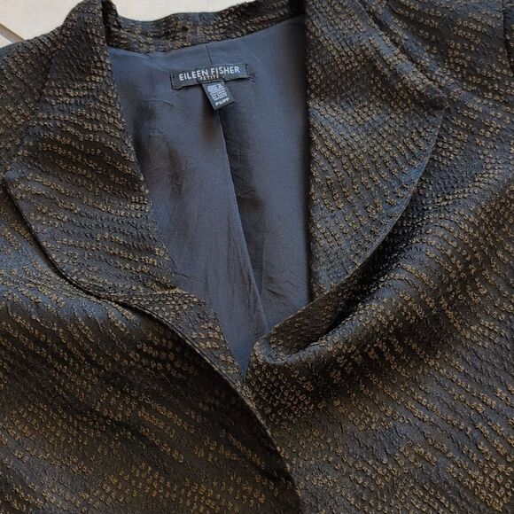 Eileen Fisher High Collar Jacket Silk Blend Jacquard Wave Size Brown Petite S - Picture 7 of 12